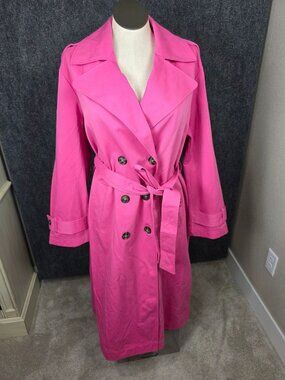 Lane Bryant Womens Pink Double-Breasted Trench Coat Size 18 65% Polyester 35% Co